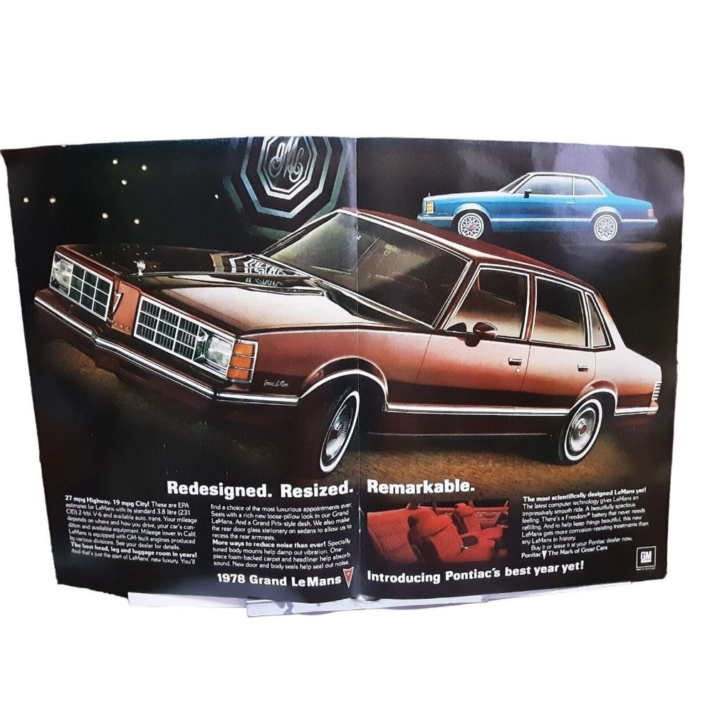 1978 Pontiac Grand LeMans Car 2 Page vintage 1977 Magazine Print Ad